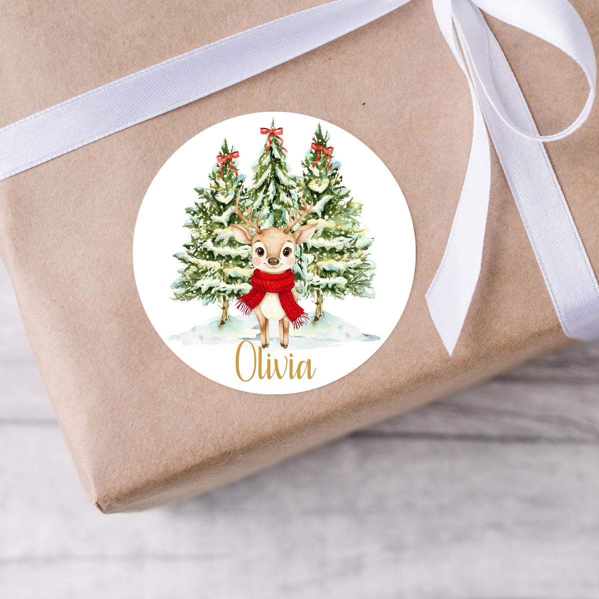 Personalised Reindeer Christmas Present Labels - 12 per sheet