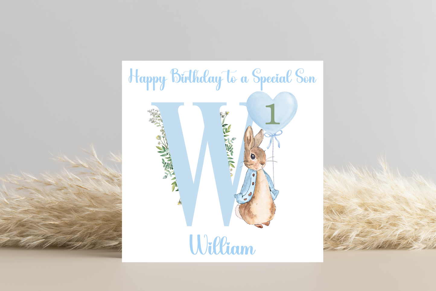 Personalised Peter Rabbit Blue Birthday Card