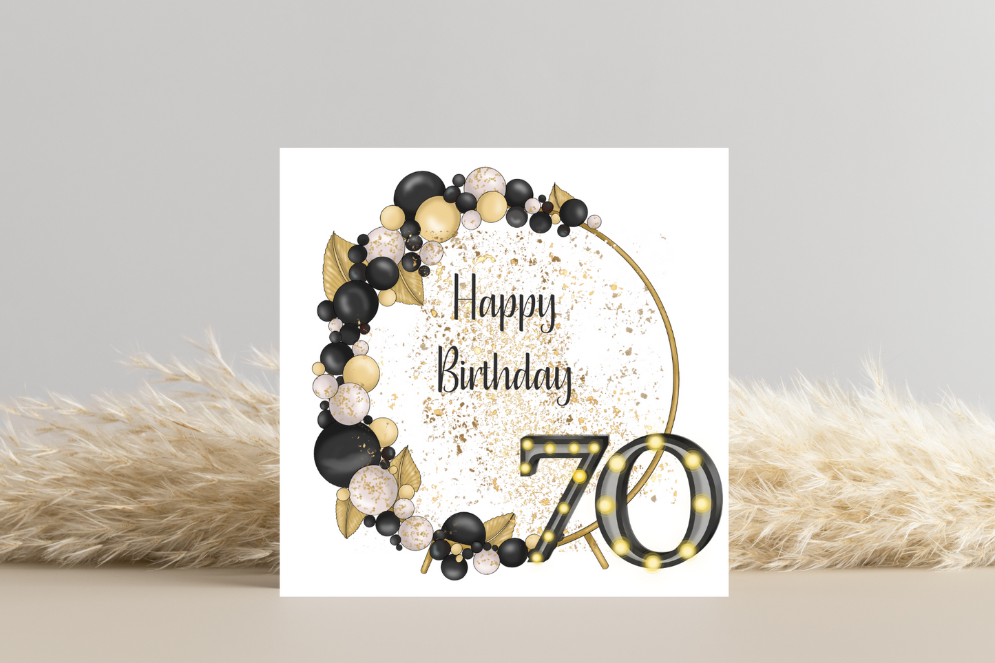 Black and Gold Balloon Hoop Birthday Card