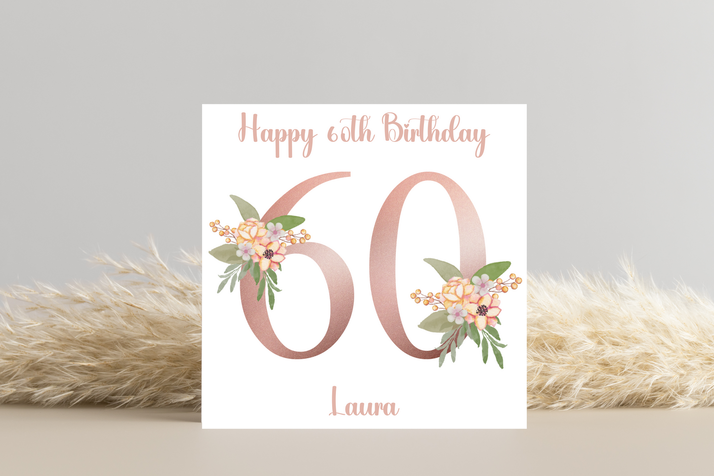 Personalised 60th Rose Gold Floral Birthday Card