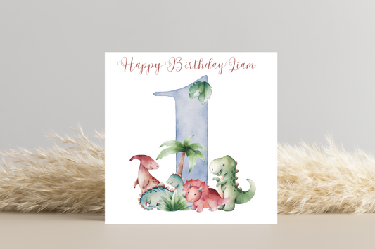 Personalised Dinosaur Number Birthday Card