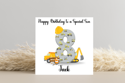 Personalised Digger Construction Themed Birthday Card