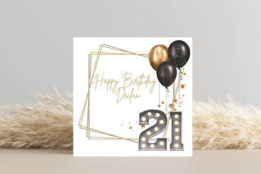 Personalised Black and Gold 21st Birthday Card