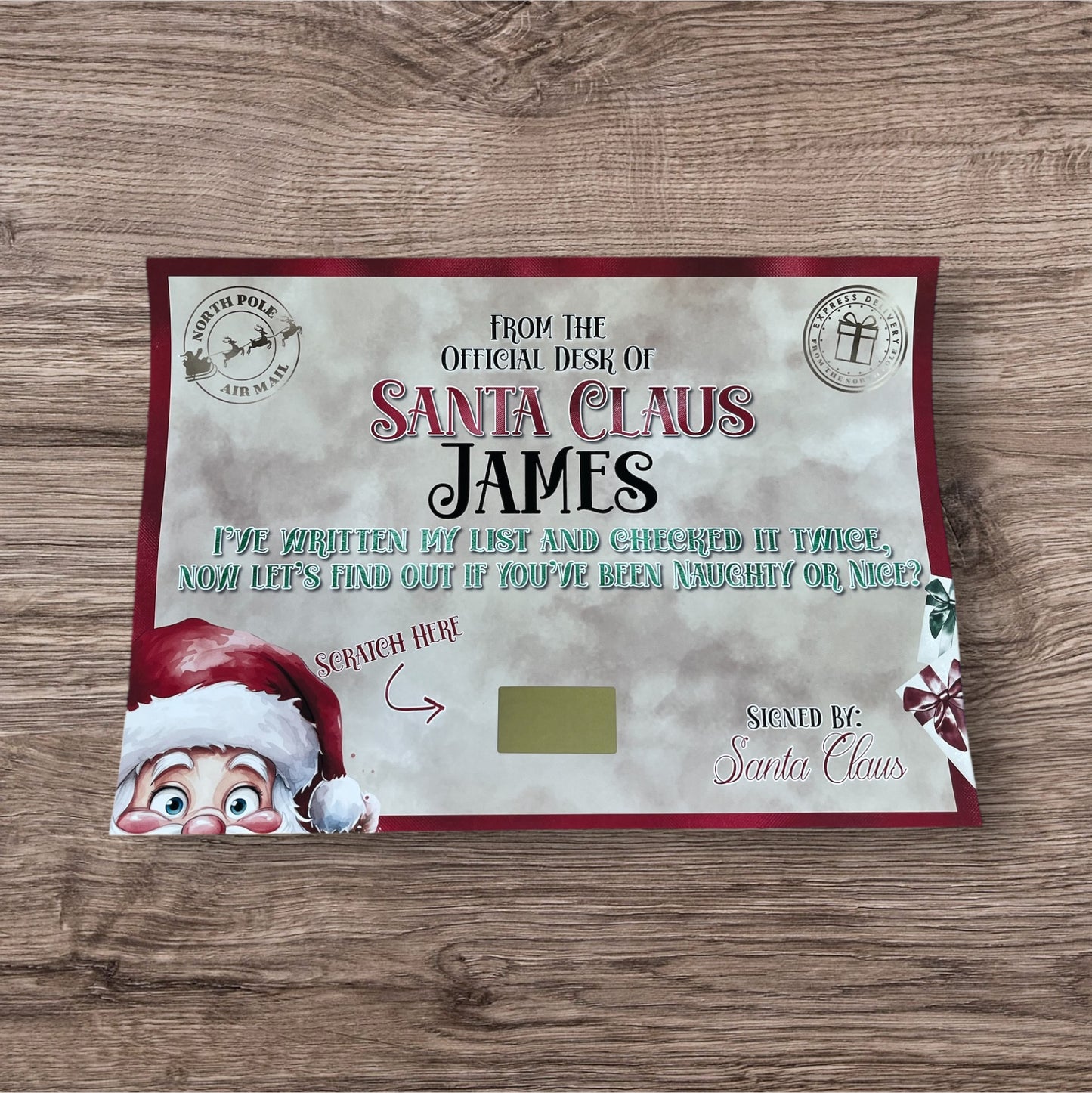 Personalised Christmas Nice / Naughty List scratch Certificate