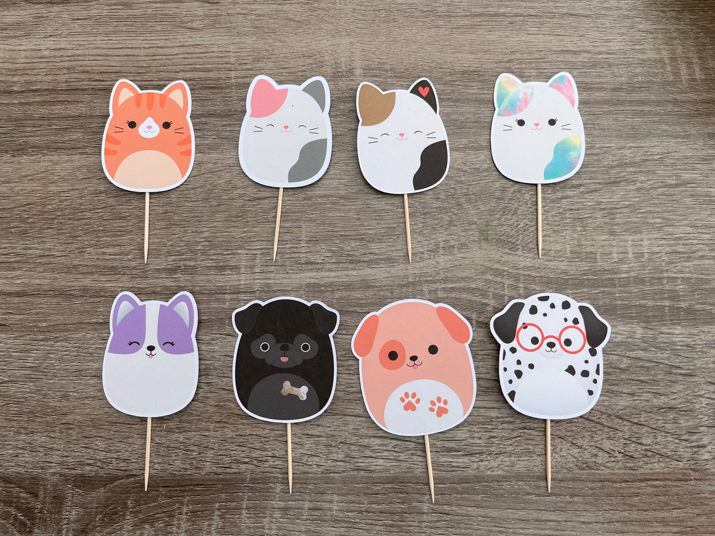 Set of 8 cat and dog mix Squishmallows CupCake Toppers