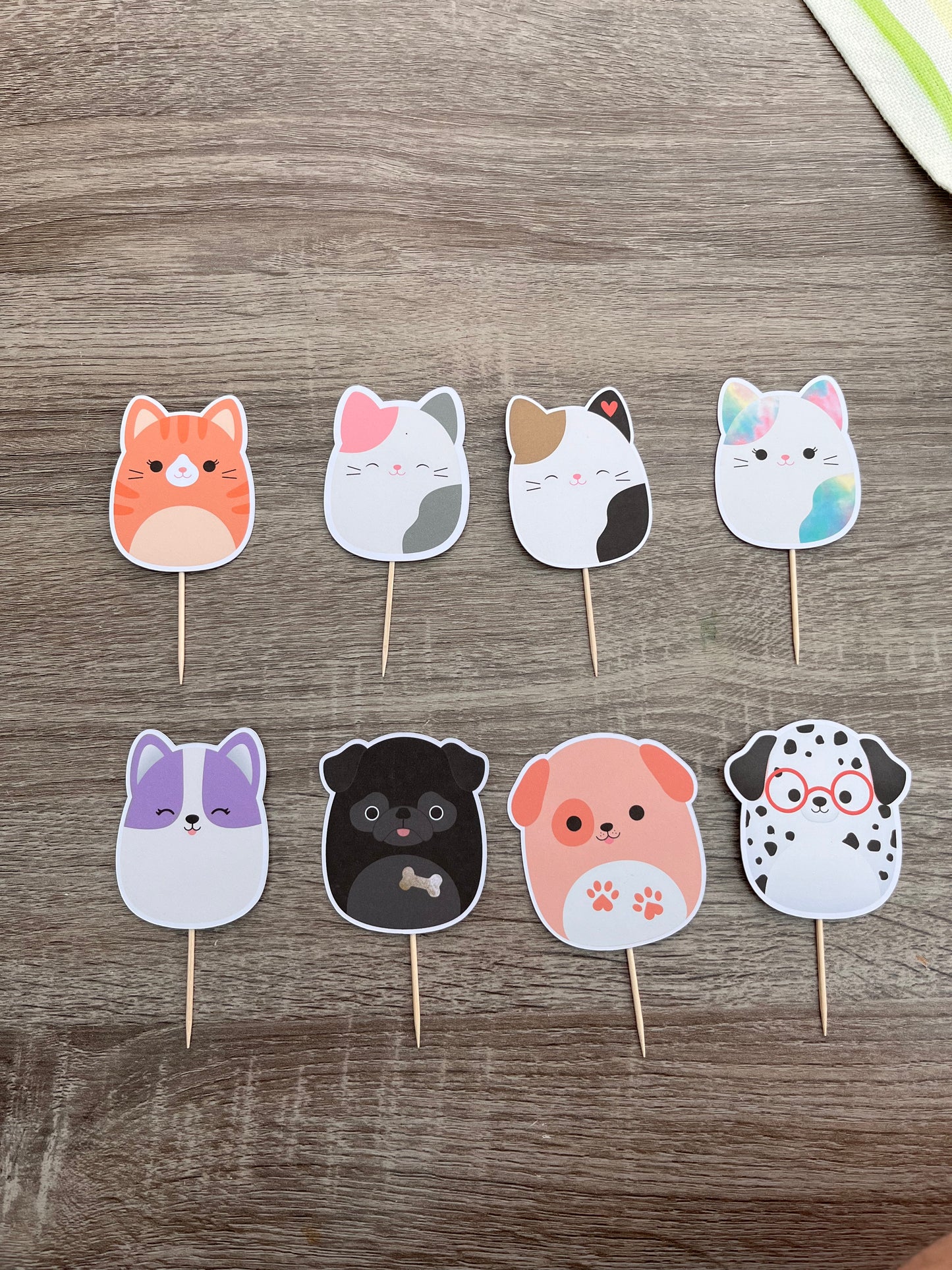 Set of 8 cat and dog mix Squishmallows CupCake Toppers