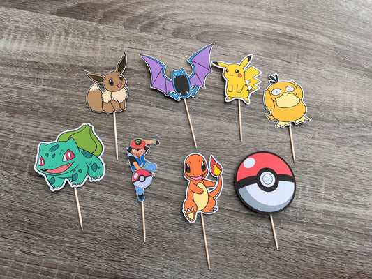 Set of 8 Pokemon cupcake toppers