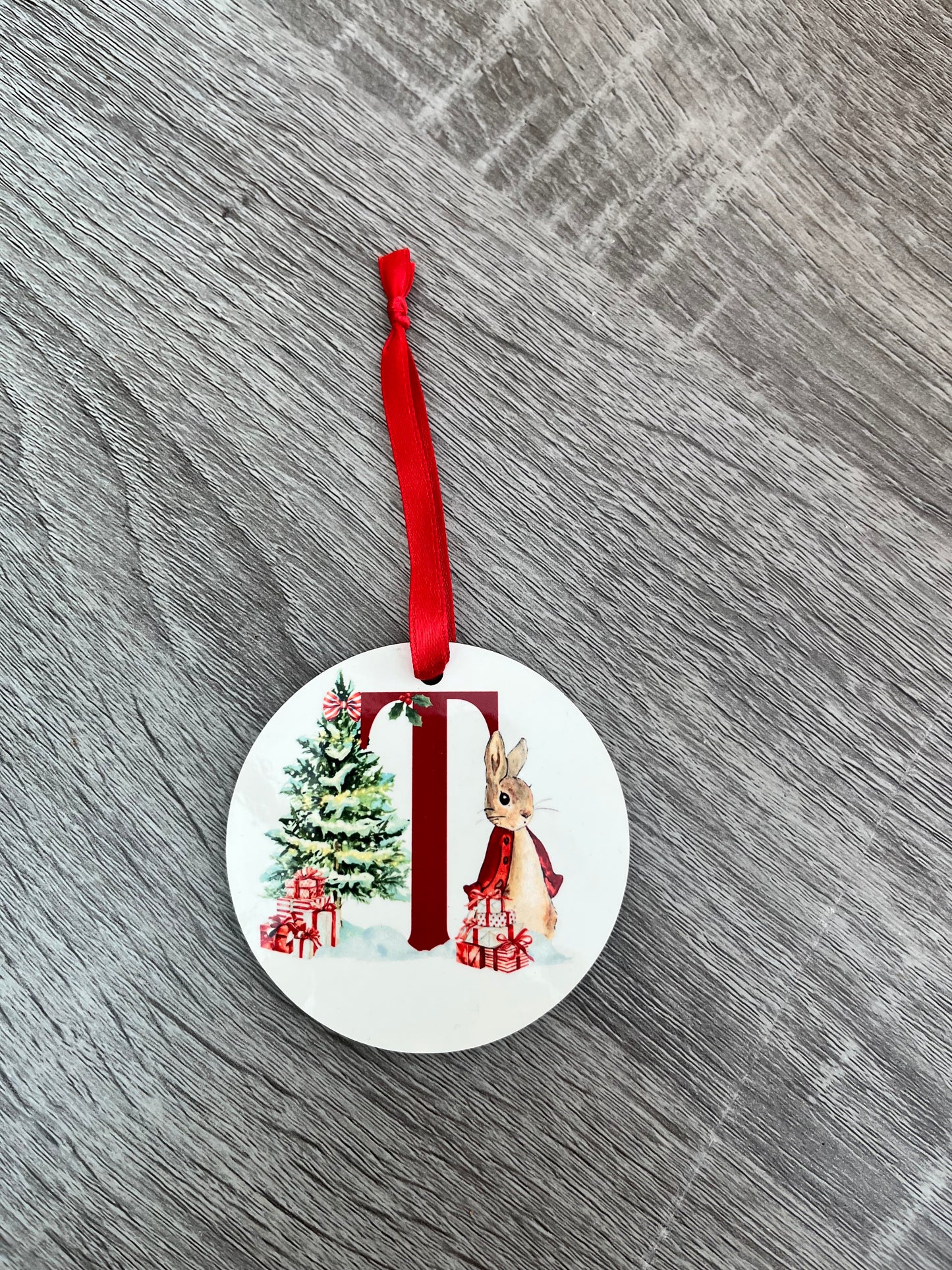 Personalised Peter Rabbit Initial Christmas Tree Decoration