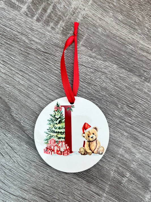 Personalised Teddy Initial Christmas Tree Decoration