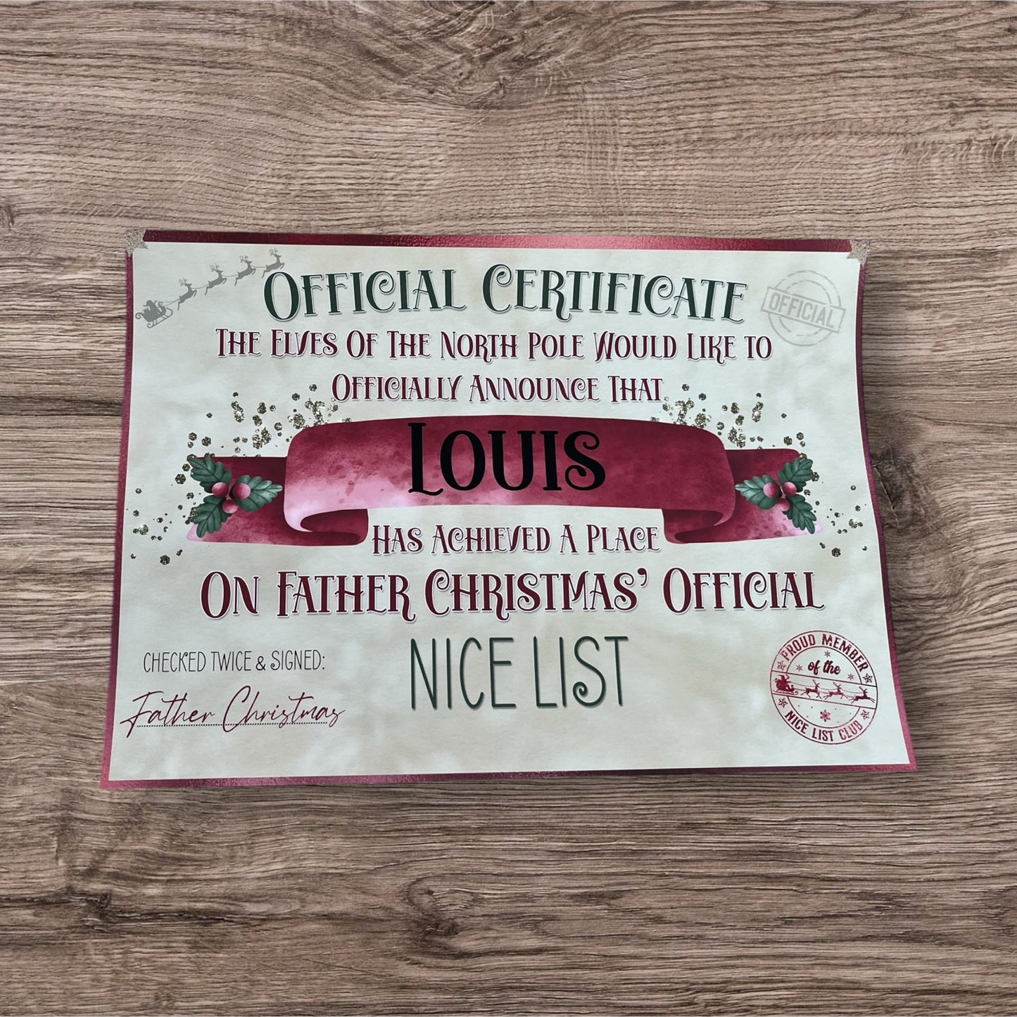 Personalised Nice List Certificate