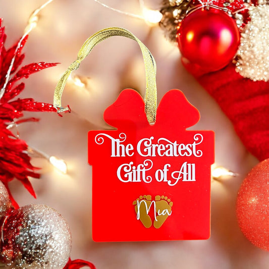 Personalised Greatest Gift of All Red Present Christmas Decoration