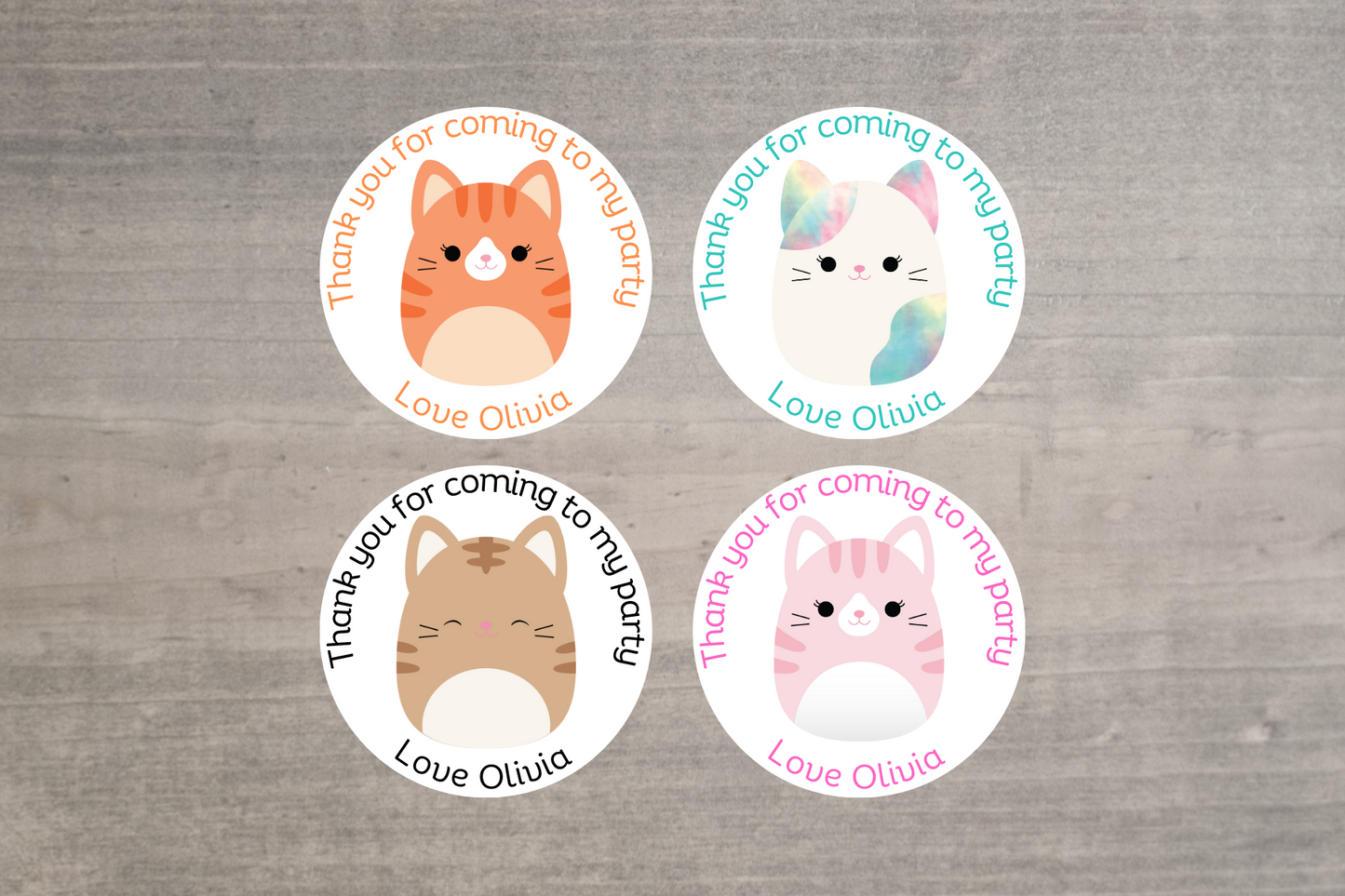 20 X Squishmallow Cat Mix Thank You For Coming To My Party Stickers