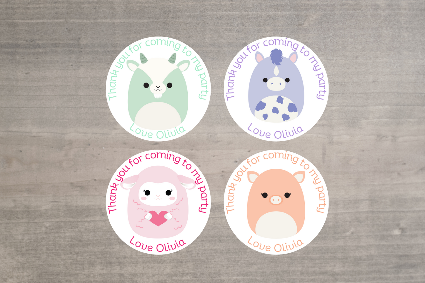 20 X Squishmallow Farm Animal Mix Thank You For Coming To My Party Stickers