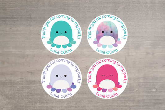 20 X Squishmallow Octopus Mix Thank You For Coming To My Party Stickers