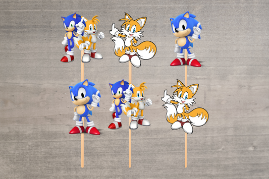 Set of 6 Sonic the Hedgehog cupcake toppers