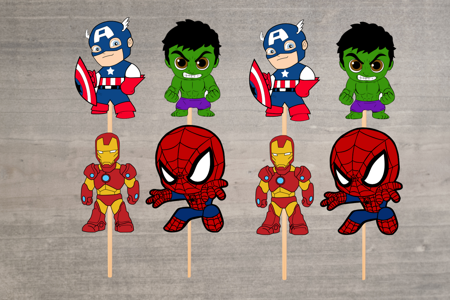 Set of 8 Spidey and friends cupcake toppers