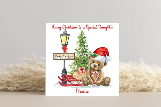 Teddy Bear Christmas Card- Personalise with name and Relationship