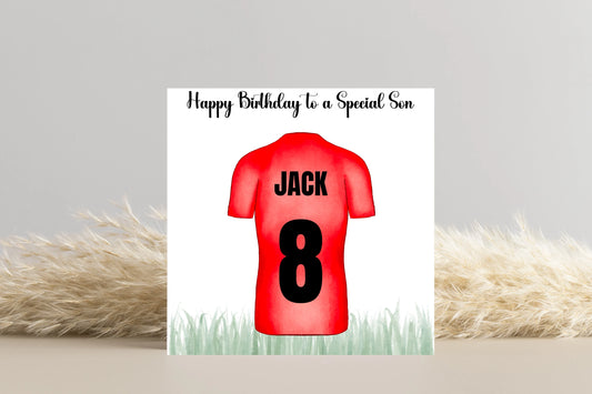 Personalised Football Shirt Name and Number Birthday Card