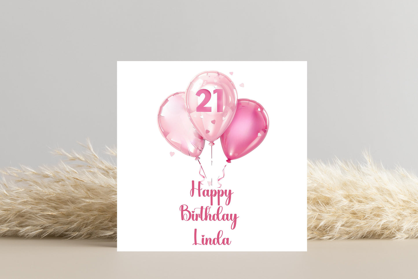 21st Birthday Card - Pink Balloons