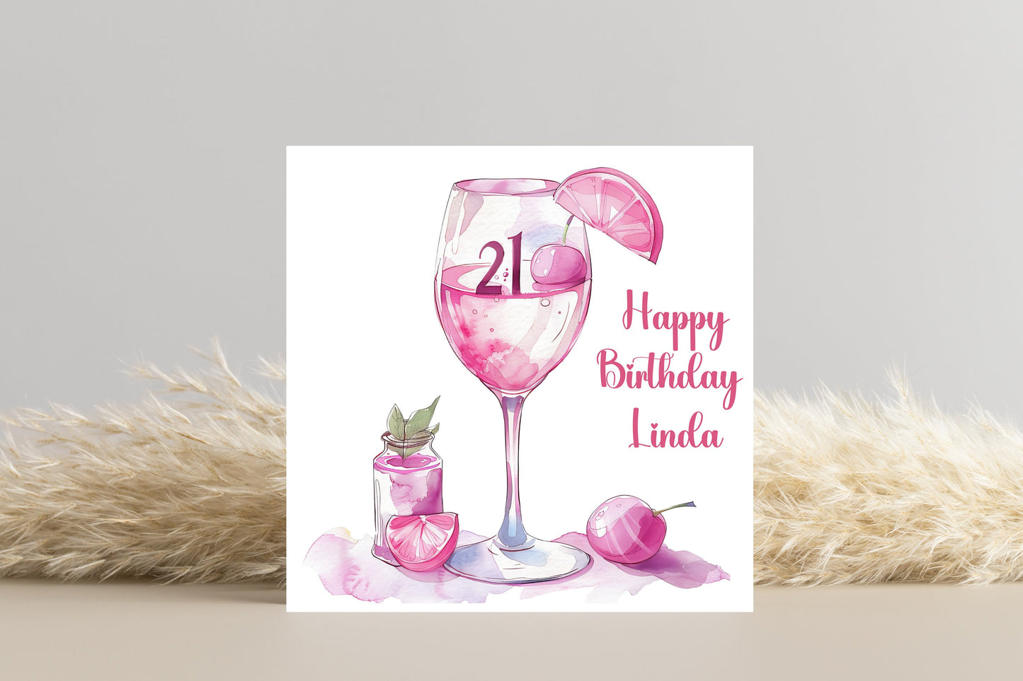 Personalised 21st Birthday Card - Pink Cocktail