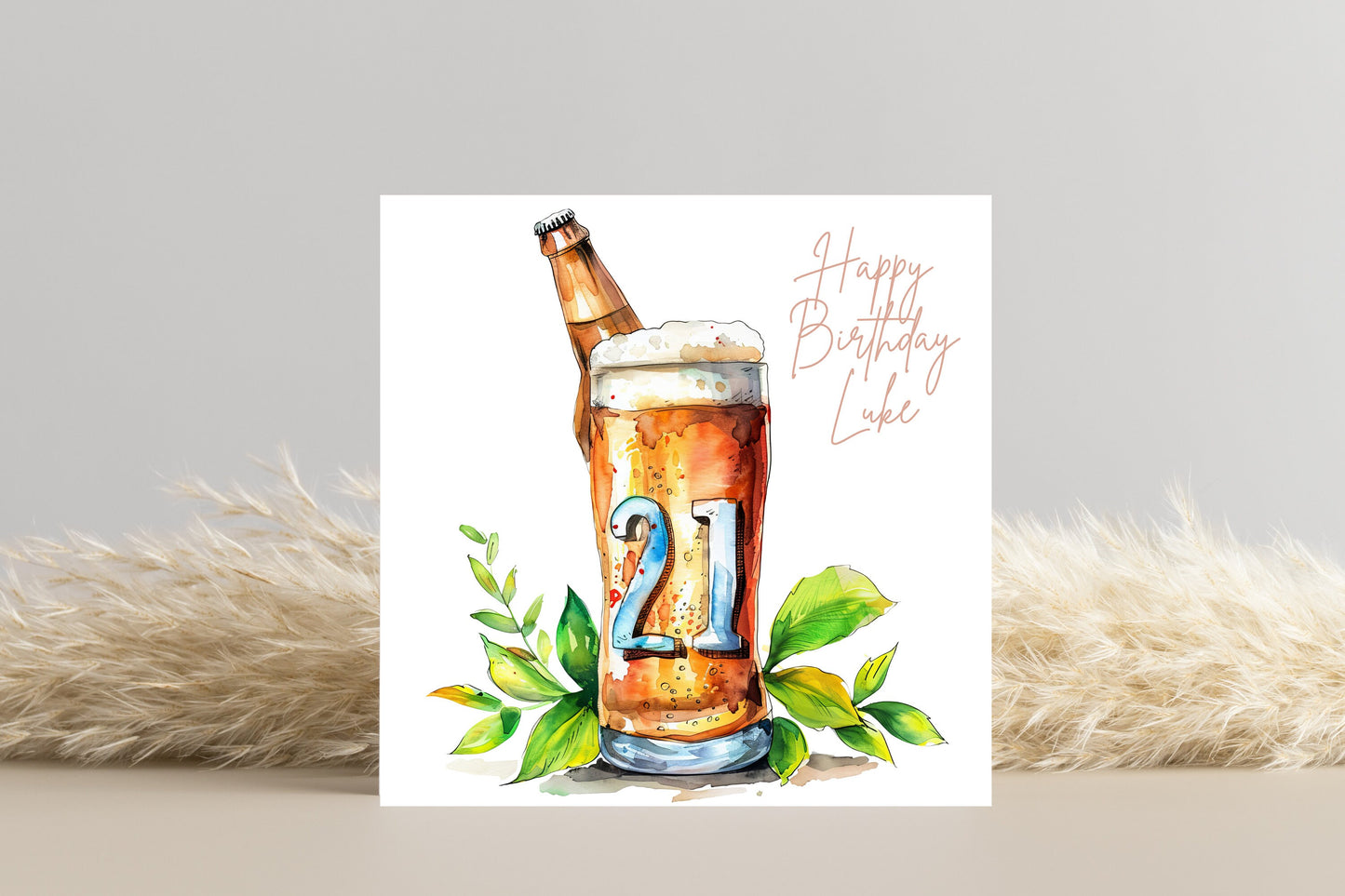 Personalised 21st Birthday Card with Beer Bottle & Pint Glass Design