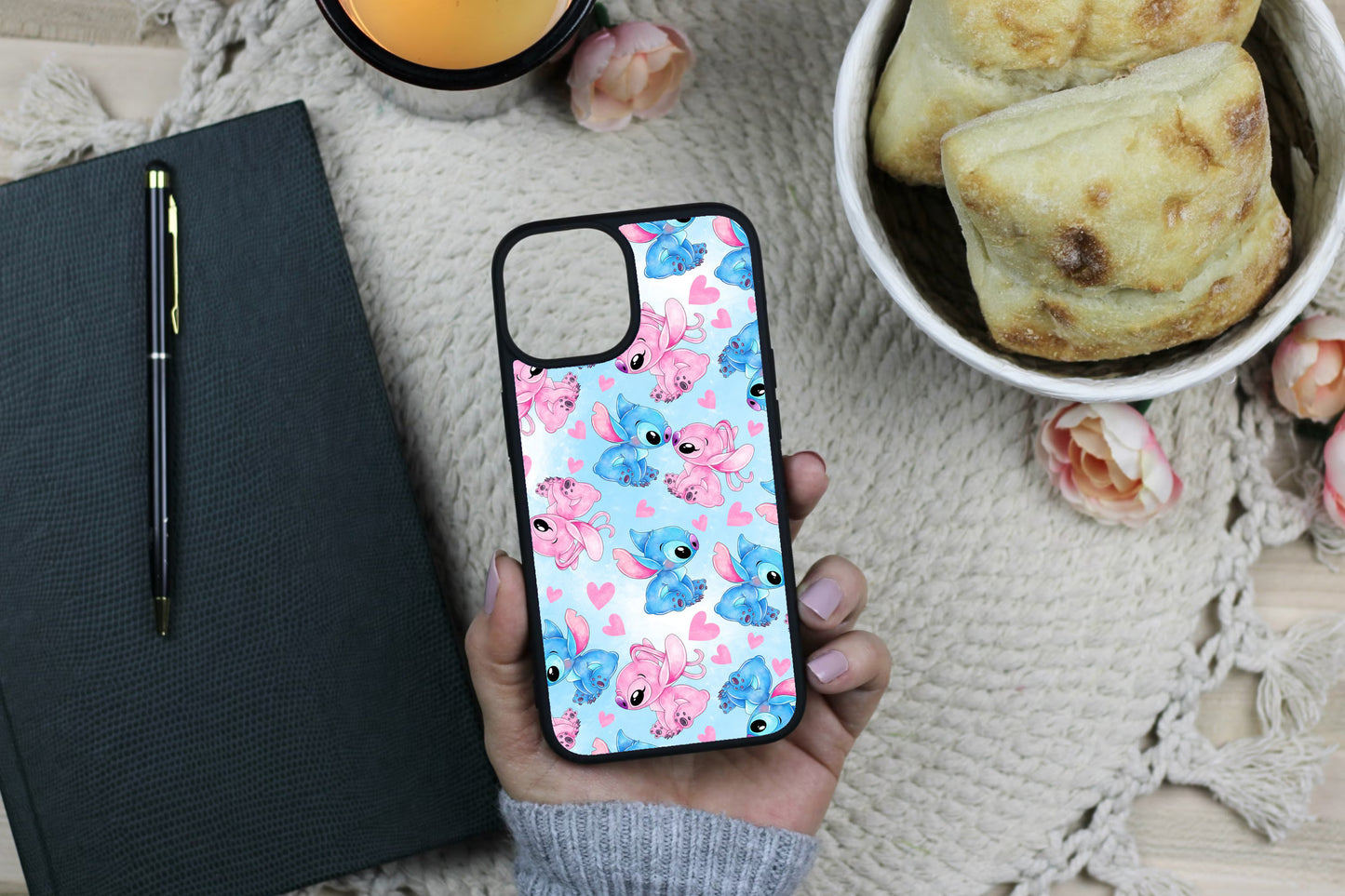 Stitch and Angel Pink and Blue Phone Case