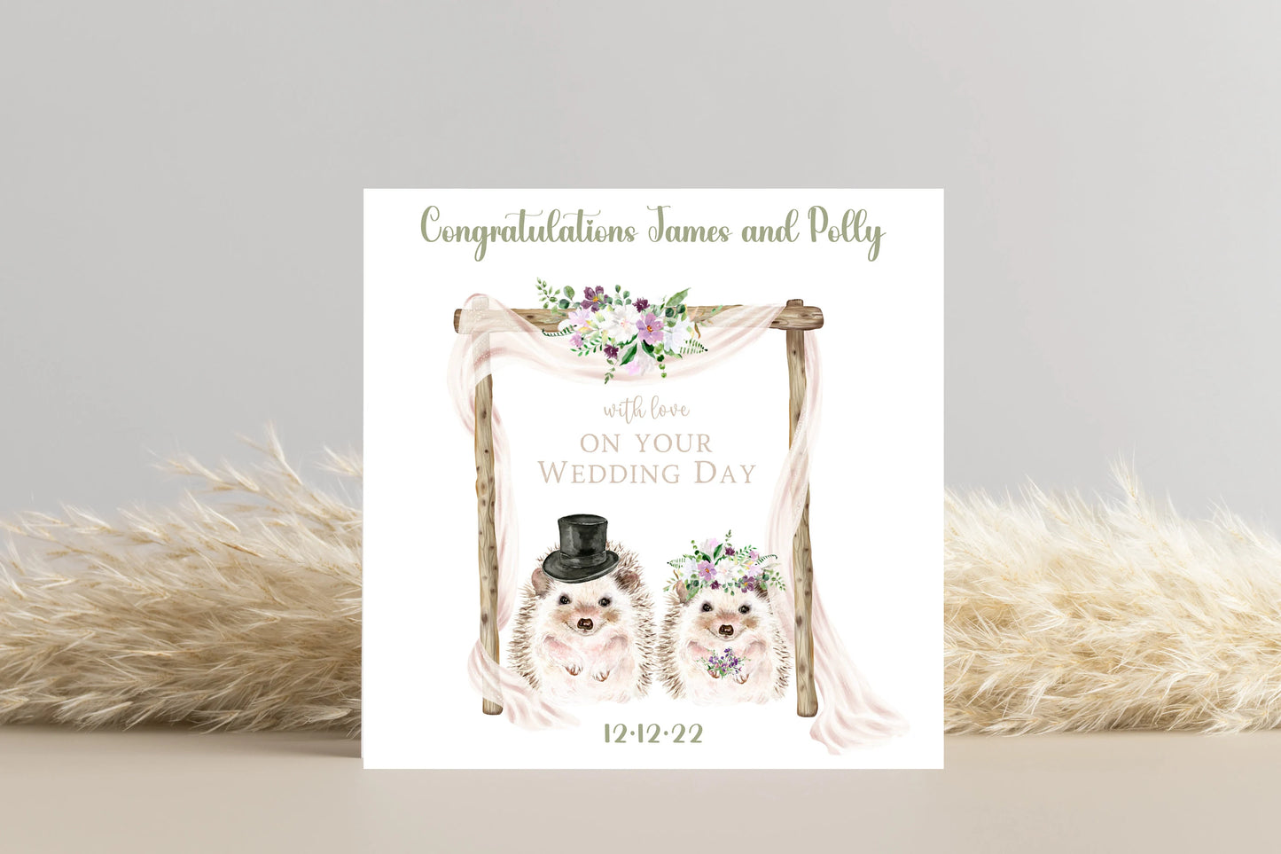 Hedgehog Bride and Groom Personalised wedding day Card