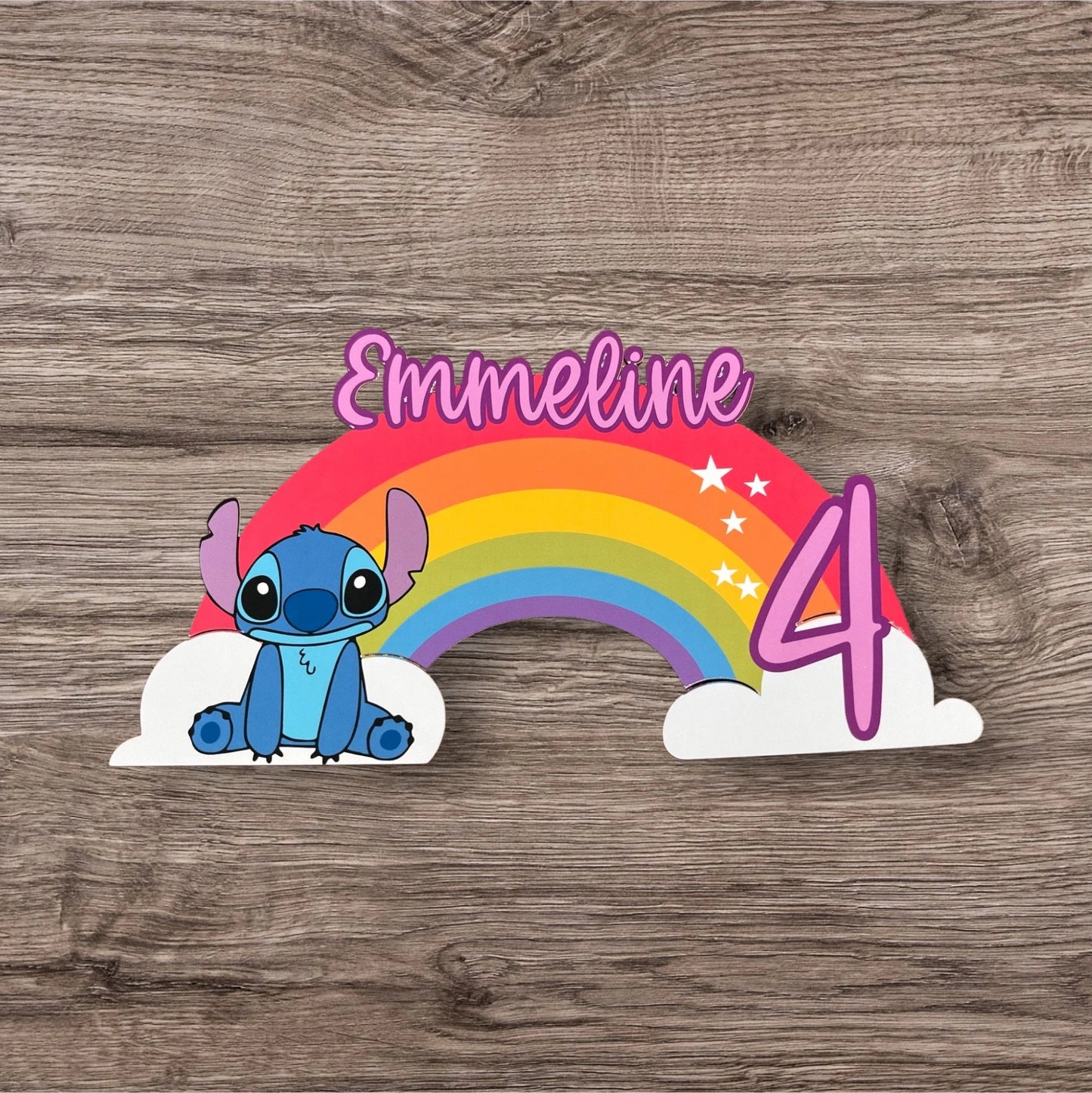 Personalised Stitch Rainbow Cake Topper