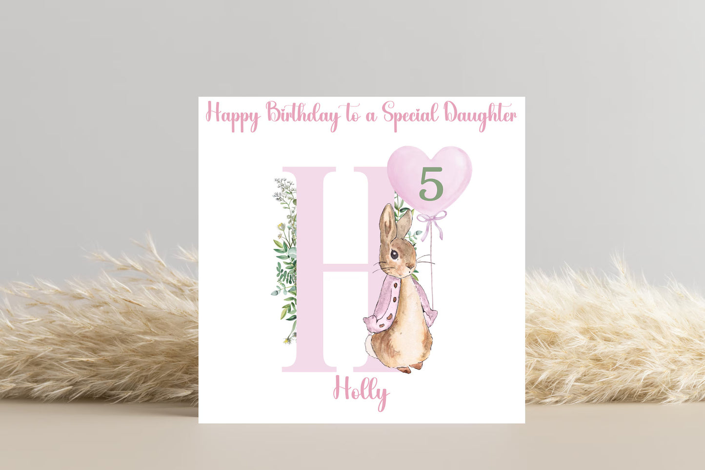 Personalised Peter Rabbit Pink Birthday Card