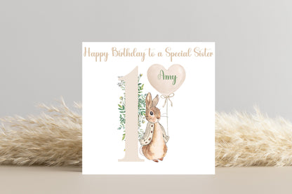 Personalised Peter Rabbit beige Birthday Card