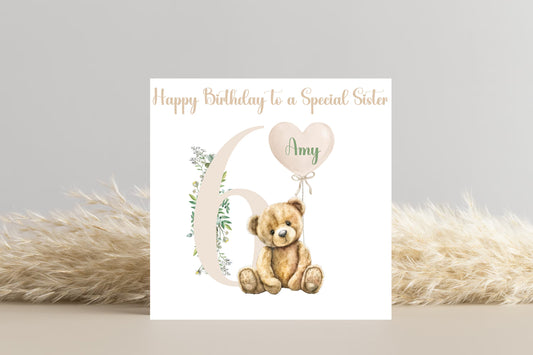 Personalised Teddy Bear beige Birthday Card