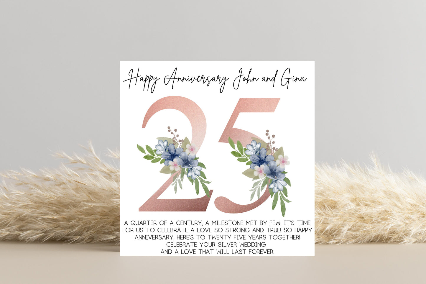 Personalised 25th Wedding Anniversary Card - Silver Wedding, Customisable, Milestone Celebration