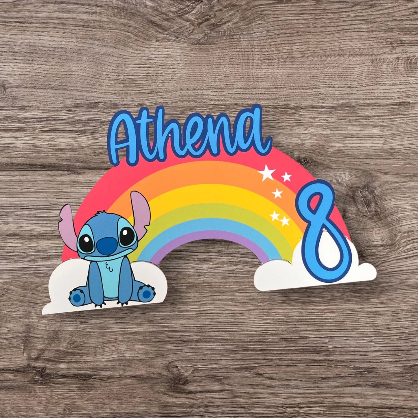 Personalised Stitch Rainbow Cake Topper