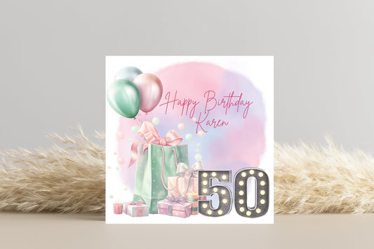 Personalised 50th Birthday Card for Her