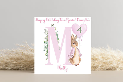 Personalised Peter Rabbit Pink Birthday Card