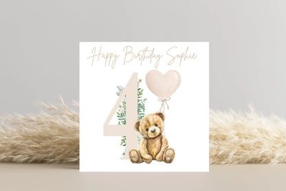 Personalised Teddy Bear beige Birthday Card