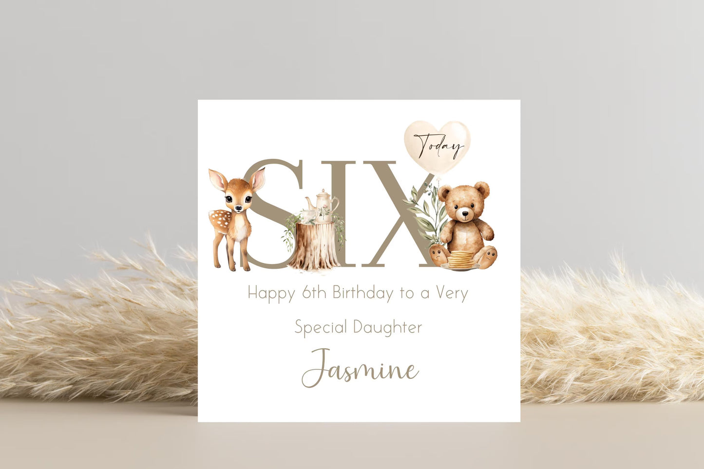 Personalised Woodland Animals 6th Birthday Card