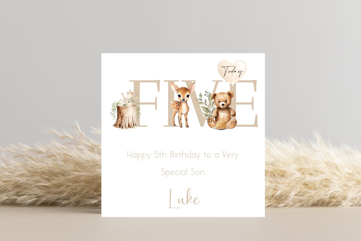 Personalised Woodland Animals 5th Birthday Card