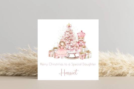 Personalised Pink Ballerina Christmas Scene Christmas Card