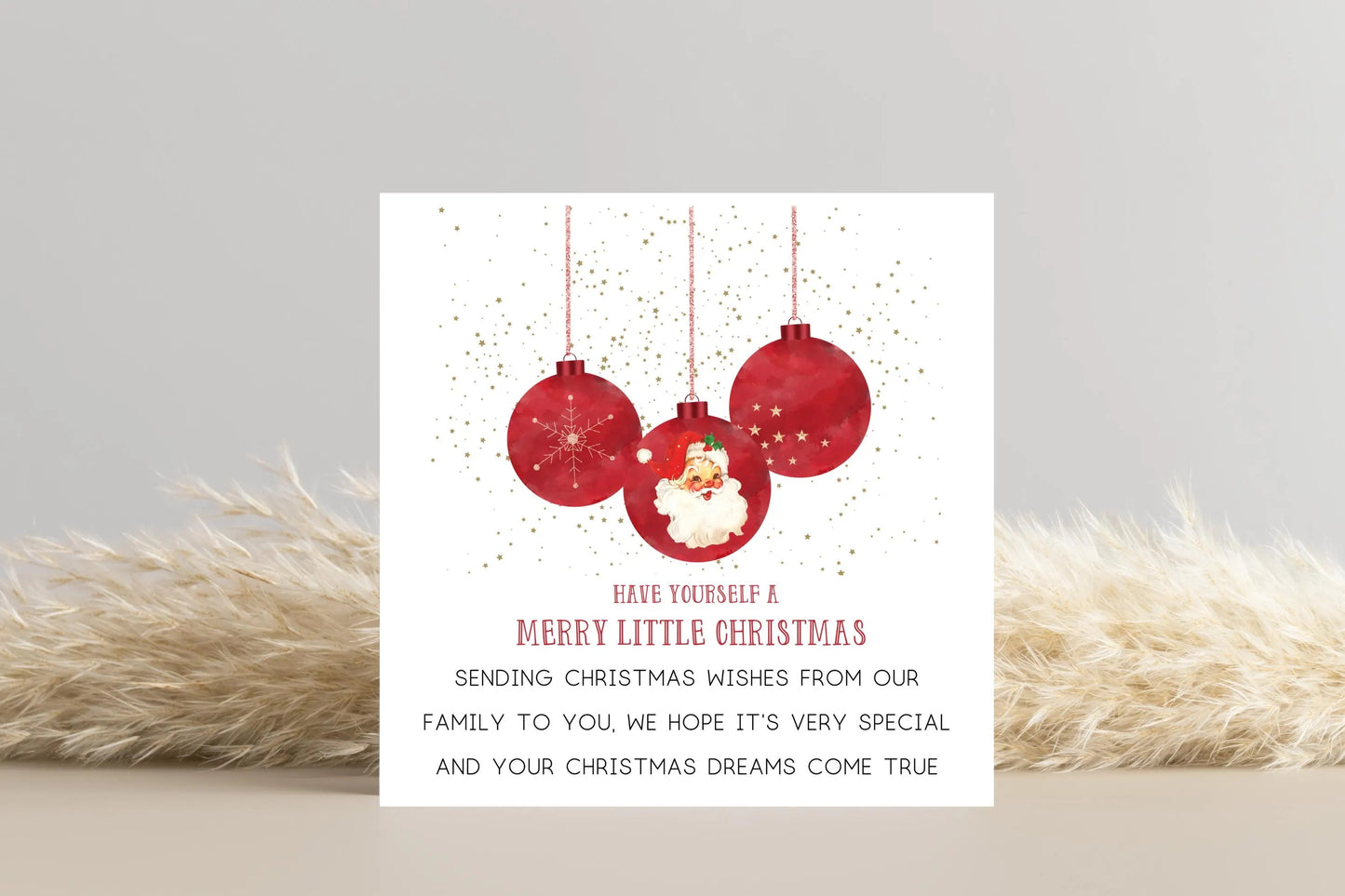 Red Reindeer Santa Claus Bauble Christmas Card