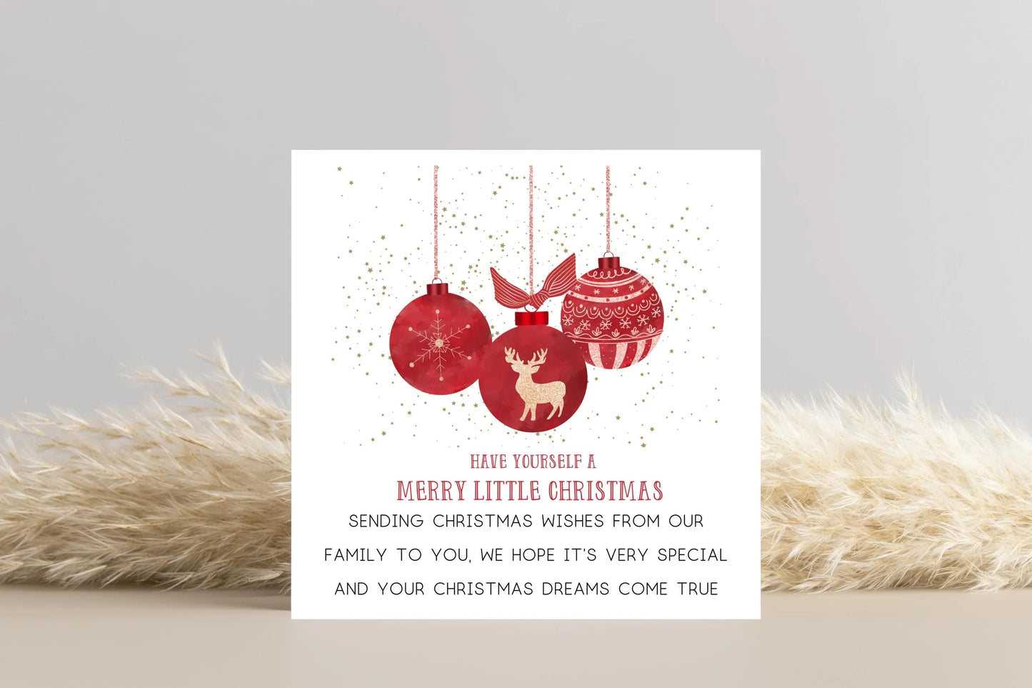 Red Reindeer Santa Claus Bauble Christmas Card