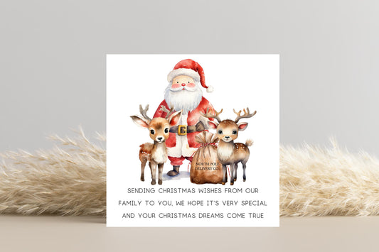 Santa Claus and Reindeer Christmas Card