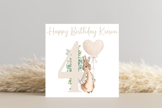 Personalised Peter Rabbit Beige Birthday Card