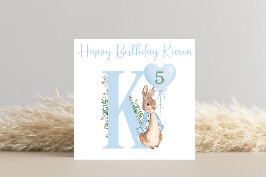 Personalised Peter Rabbit Blue Birthday Card