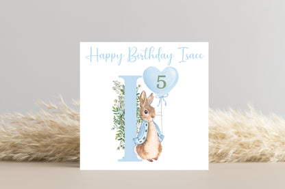 Personalised Peter Rabbit Blue Birthday Card