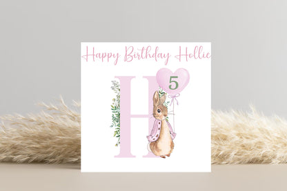 Personalised Peter Rabbit Pink Birthday Card