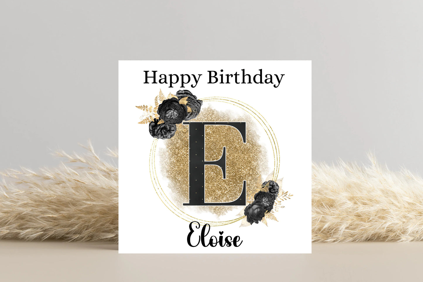 Personalised Black and Gold Initial Birthday Card