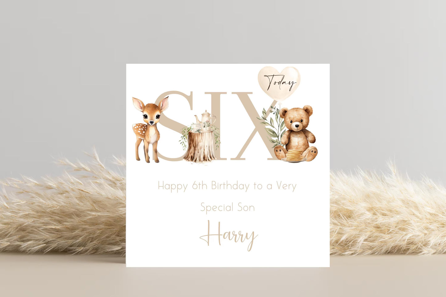 Personalised Woodland Animals 6th Birthday Card