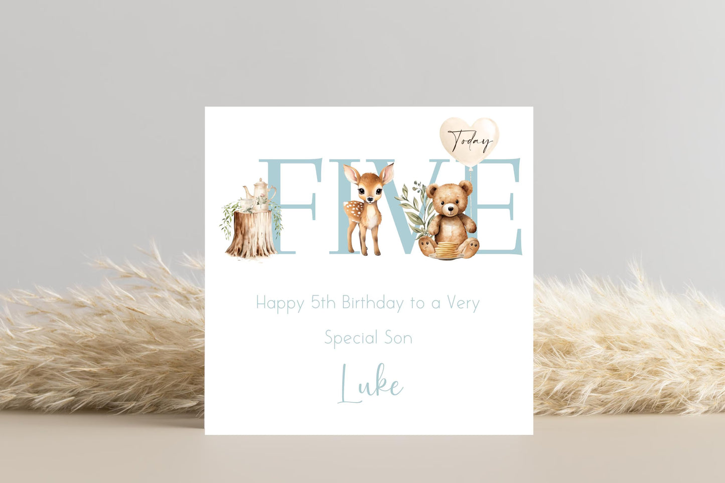 Personalised Woodland Animals 5th Birthday Card