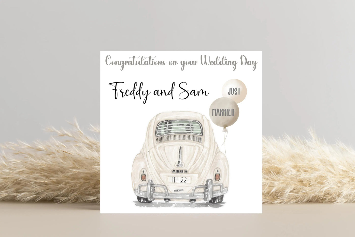 Personalised wedding day Car Just Married Balloons Card